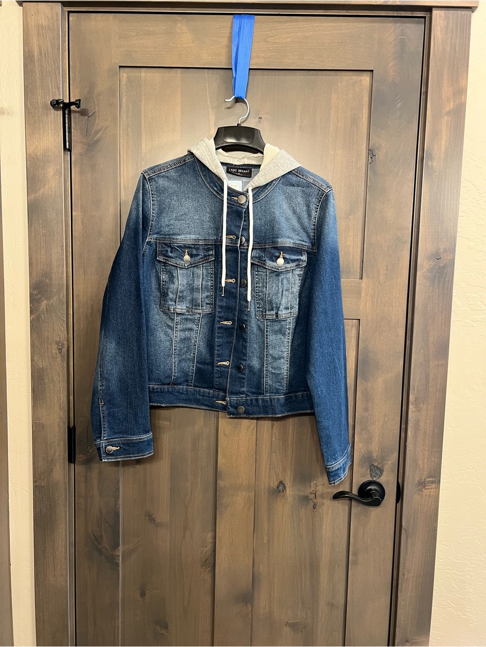 Lane Bryant Blue Denim Jean Jacket with Gray Hoodie Insert